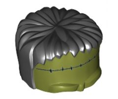 Minifigure, Headgear Head Top, Frankenstein Monster with Black Hair and Small Stitches Pattern