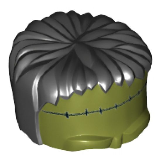 Minifigure, Headgear Head Top, Frankenstein Monster with Black Hair and Small Stitches Pattern