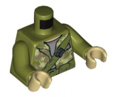 Torso Hooded Sweatshirt Camouflage over Sand Blue Shirt, Diagonal Belt and Pouches Pattern (SW Endor Rebel Trooper) / Olive Green Arms / Tan Hands