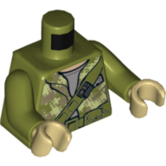 Torso Hooded Sweatshirt Camouflage over Sand Blue Shirt, Diagonal Belt and Pouches Pattern (SW Endor Rebel Trooper) / Olive Green Arms / Tan Hands