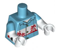 Torso Shirt with White Panel, Red Palm Trees Pattern / White Arms with Medium Azure Short Sleeves and Playing Card Suit Symbols Pattern / White Hands