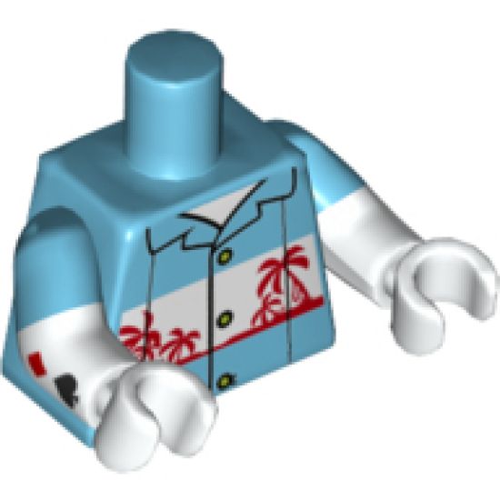 Torso Shirt with White Panel, Red Palm Trees Pattern / White Arms with Medium Azure Short Sleeves and Playing Card Suit Symbols Pattern / White Hands