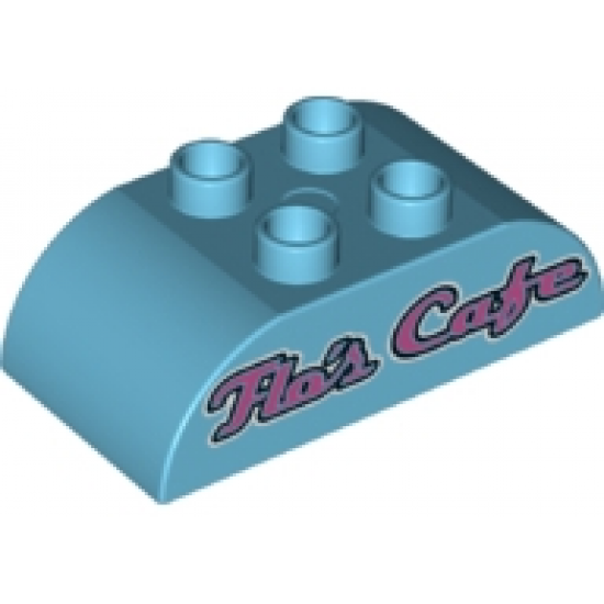 Duplo, Brick 2 x 4 Curved Top with Dark Pink 'Flo's Cafe' Script Pattern