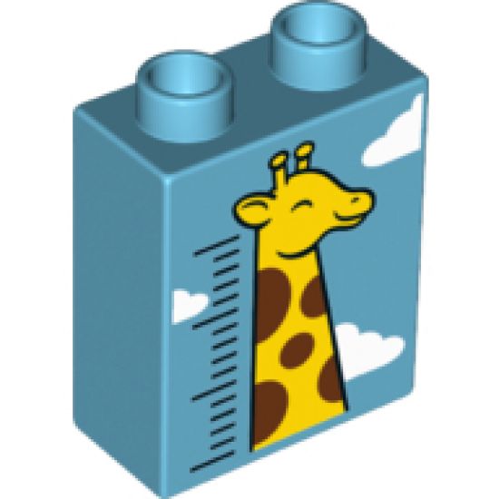 Duplo, Brick 1 x 2 x 2 with Giraffe Height Chart and Clouds Pattern