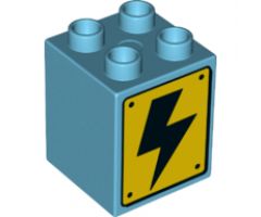 Duplo, Brick 2 x 2 x 2 with High Voltage Black Lightning Bolt on Yellow Sign Pattern