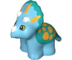 Duplo, Animal Dinosaur Triceratops Baby with Horns and Bright Light Orange Spots Pattern