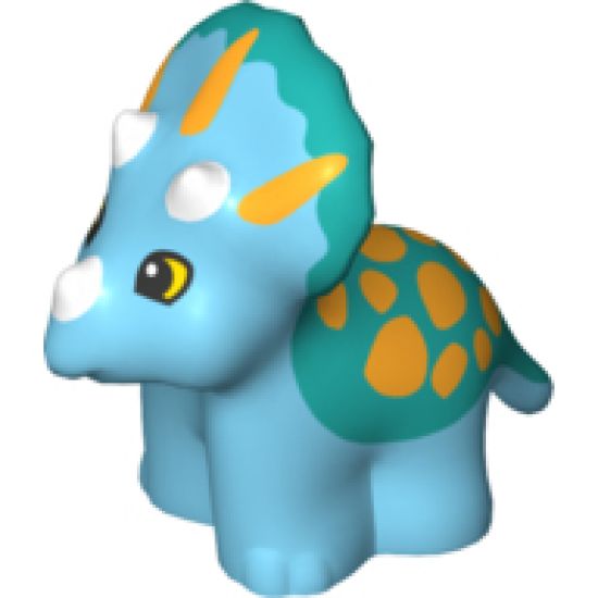 Duplo, Animal Dinosaur Triceratops Baby with Horns and Bright Light Orange Spots Pattern
