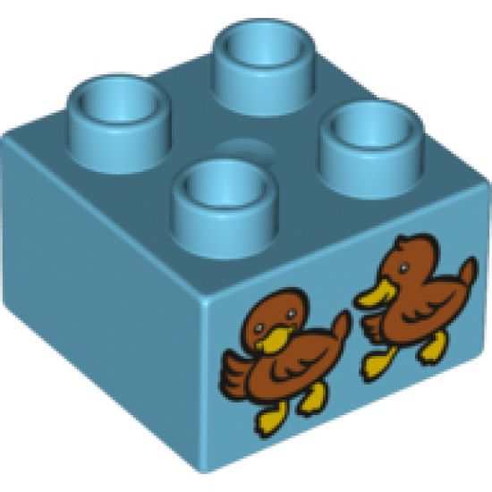 Duplo, Brick 2 x 2 with 2 Baby Ducks Pattern
