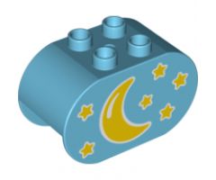 Duplo, Brick 2 x 4 x 2 Rounded Ends with Moon and Stars Pattern