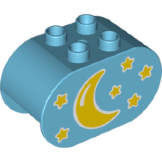 Duplo, Brick 2 x 4 x 2 Rounded Ends with Moon and Stars Pattern