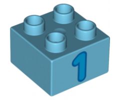 Duplo, Brick 2 x 2 with Number 1 Dark Azure Pattern