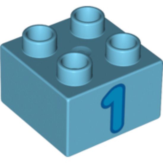 Duplo, Brick 2 x 2 with Number 1 Dark Azure Pattern