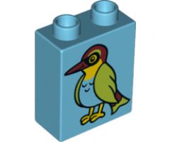Duplo, Brick 1 x 2 x 2 with Green Feathered Bird Pattern (10802)