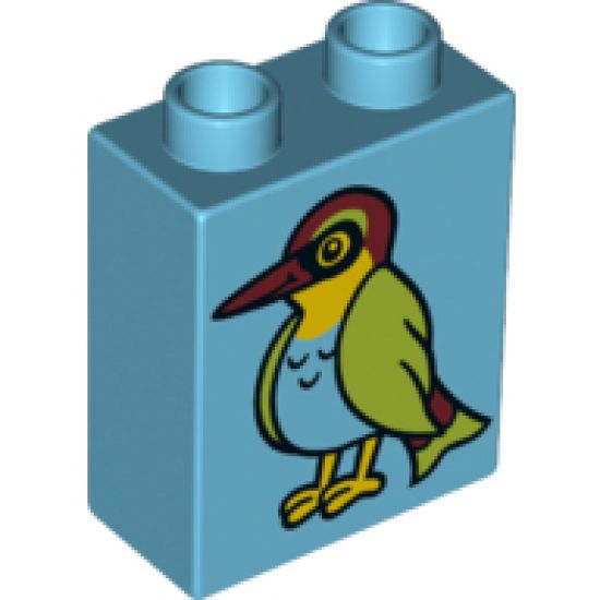 Duplo, Brick 1 x 2 x 2 with Green Feathered Bird Pattern (10802)