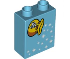 Duplo, Brick 1 x 2 x 2 with Stars and Yellow Money Bag with Skull and Bones Pattern (10604)