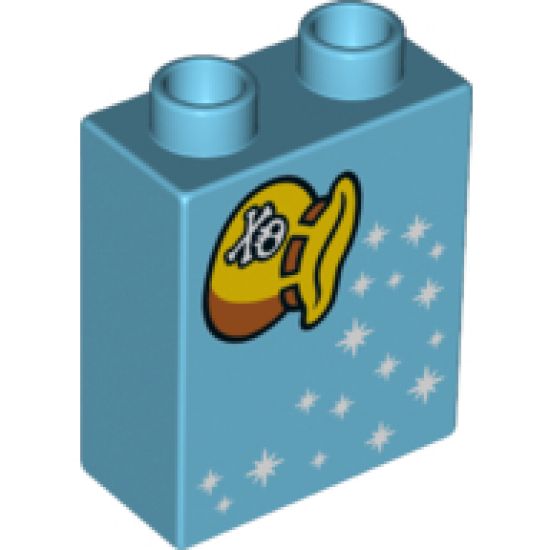 Duplo, Brick 1 x 2 x 2 with Stars and Yellow Money Bag with Skull and Bones Pattern (10604)