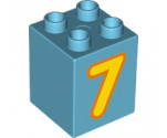 Duplo, Brick 2 x 2 x 2 with Number 7 Bright Light Orange Pattern