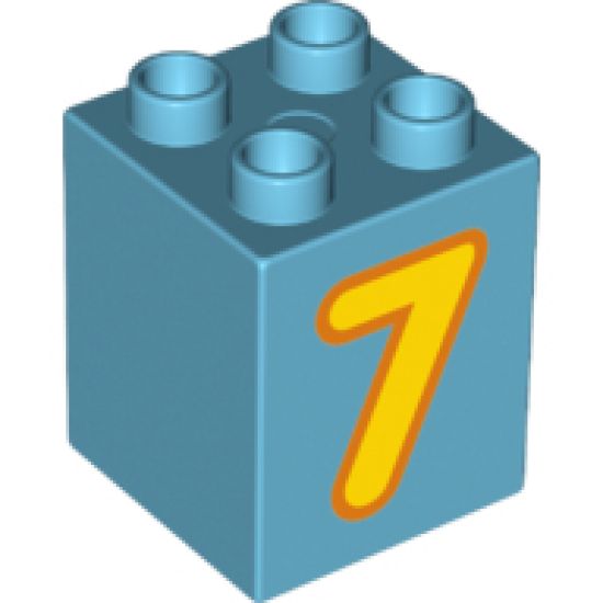 Duplo, Brick 2 x 2 x 2 with Number 7 Bright Light Orange Pattern