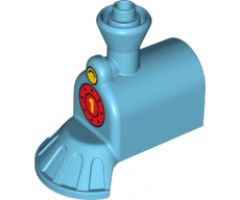 Duplo, Train Steam Engine Front with Cow Catcher, Yellow Headlight and Number 1 Pattern