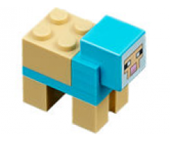 Minecraft Sheep, Medium Azure, Sheared - Brick Built