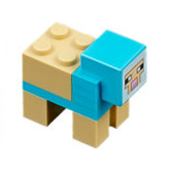 Minecraft Sheep, Medium Azure, Sheared - Brick Built