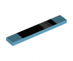 Tile 1 x 6 with Black Rectangle and Dark Bluish Gray Racing Stripes Pattern