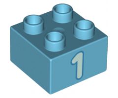 Duplo, Brick 2 x 2 with Number 1 Light Aqua Pattern