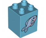 Duplo, Brick 2 x 2 x 2 with Fish with Pink Stomach Pattern