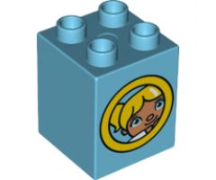Duplo, Brick 2 x 2 x 2 with Porthole with Duplo Astronaut / Girl Pattern