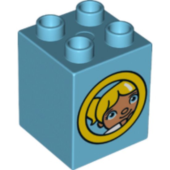 Duplo, Brick 2 x 2 x 2 with Porthole with Duplo Astronaut / Girl Pattern