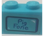 Brick 1 x 2 with 'Pig Fone' Pattern (Sticker) - Set 75824