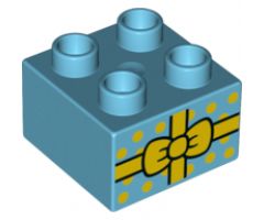 Duplo, Brick 2 x 2 with Present / Gift with Yellow Bow and Polka Dots Pattern