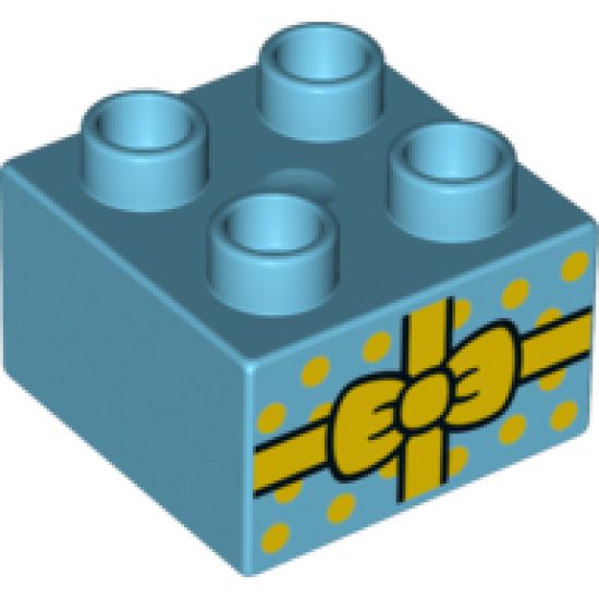 Duplo, Brick 2 x 2 with Present / Gift with Yellow Bow and Polka Dots Pattern