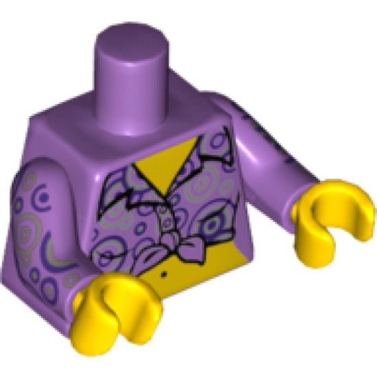 Torso Female Shirt Tied at Waist with Purple and Silver Circles Pattern / Medium Lavender Arms with Purple and Silver Circles Pattern / Yellow Hands