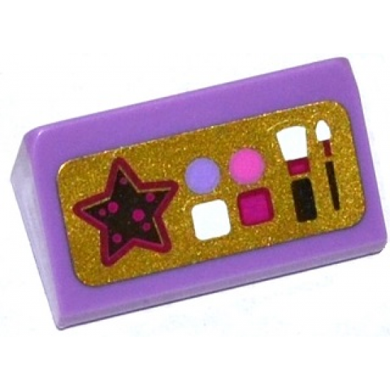 Slope 30 1 x 2 x 2/3 with Star, Makeup and Brushes on Gold Background Pattern (Sticker) - Set 41063