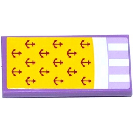 Tile 2 x 4 with Yellow Blanket with Anchors and White Sheet over Lavender Striped Mattress Pattern (Sticker) - Set 41094