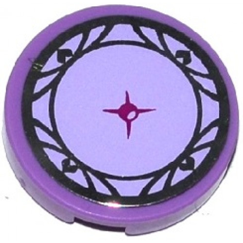 Tile, Round 2 x 2 with Bottom Stud Holder with Lavender Cushion with Magenta Button and Silver Hearts and Trim Pattern (Sticker) - Set 41062