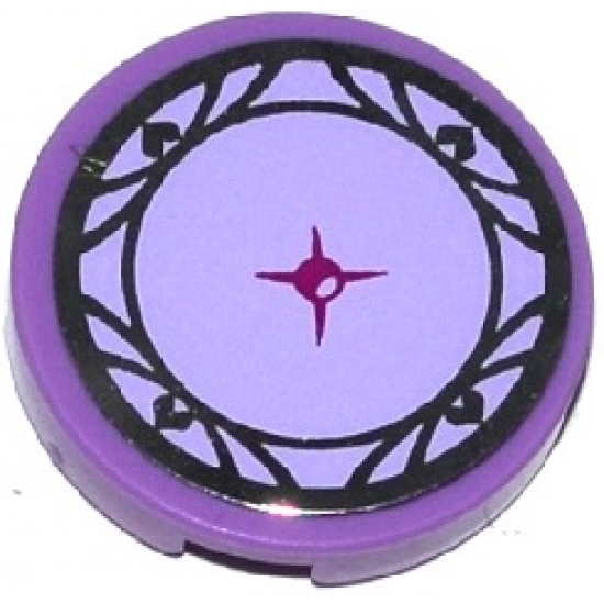 Tile, Round 2 x 2 with Bottom Stud Holder with Lavender Cushion with Magenta Button and Silver Hearts and Trim Pattern (Sticker) - Set 41062