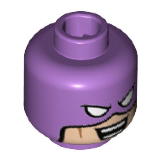 Minifigure, Head Balaclava with White Eyes and Light Nougat Face, Reddish Brown Cheek Lines, Open Smile with Teeth Pattern - Hollow Stud