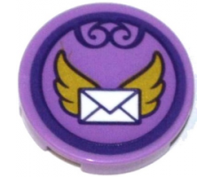 Tile, Round 2 x 2 with Bottom Stud Holder with Envelope with Gold Wings in Dark Purple Circle Pattern (Sticker) - Set 41176