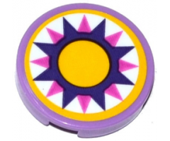 Tile, Round 2 x 2 with Bottom Stud Holder with Cushion with Dark Pink and Dark Purple Star and Yellow Large Dot Pattern (Sticker) - Set 41065