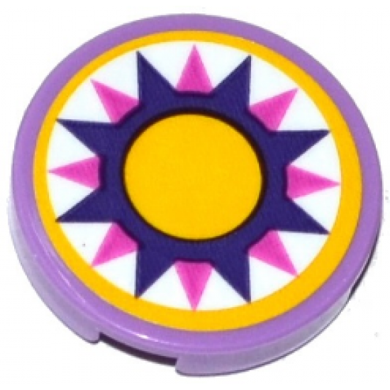 Tile, Round 2 x 2 with Bottom Stud Holder with Cushion with Dark Pink and Dark Purple Star and Yellow Large Dot Pattern (Sticker) - Set 41065