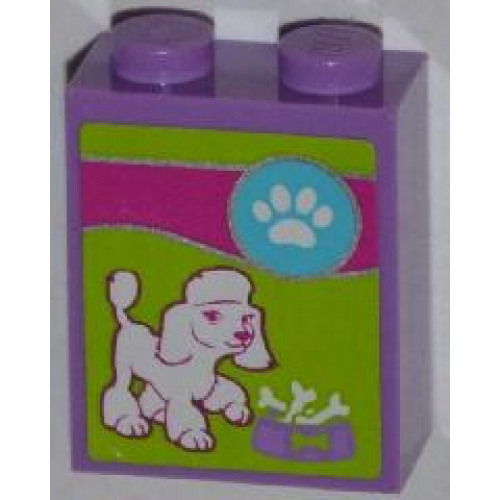 Brick 1 x 2 x 2 with Inside Stud Holder with Paw Print, Dog and Food Bowl Pattern (Sticker) - Set 41007
