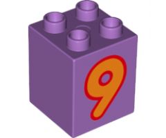 Duplo, Brick 2 x 2 x 2 with Number 9 Orange Pattern