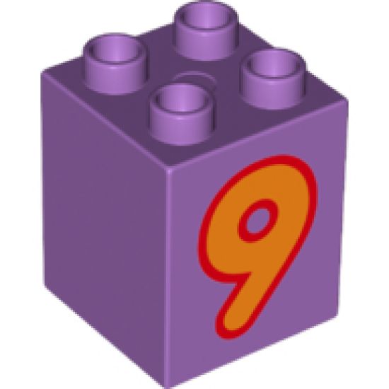 Duplo, Brick 2 x 2 x 2 with Number 9 Orange Pattern