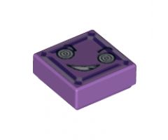 Tile 1 x 1 with White Hypnotic Eyes, Crooked Smile with Teeth, Lavender and Dark Purple Square Pattern (Kryptomite Face)