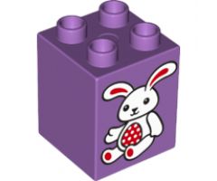 Duplo, Brick 2 x 2 x 2 with White and Red Bunny / Rabbit Pattern (10845)