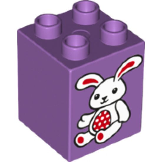 Duplo, Brick 2 x 2 x 2 with White and Red Bunny / Rabbit Pattern (10845)