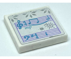 Tile 2 x 2 with Silver Snowflakes and Medium Azure Music Notes Pattern (Sticker) - Sets 41148 / 43172