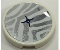 Tile, Round 2 x 2 with Bottom Stud Holder with Cushion with White Tiger Stripes and Black Button on Silver Mirrored Background Pattern (Sticker) - Set 41341